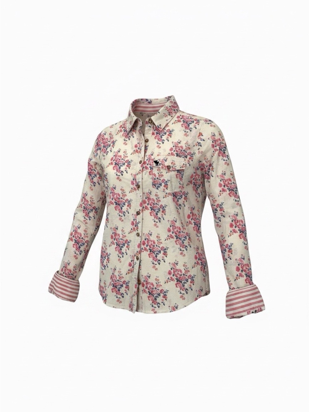 Abercrombie & Fitch Cream Button-Down Shirt w/ Pink Floral Print-medium-country